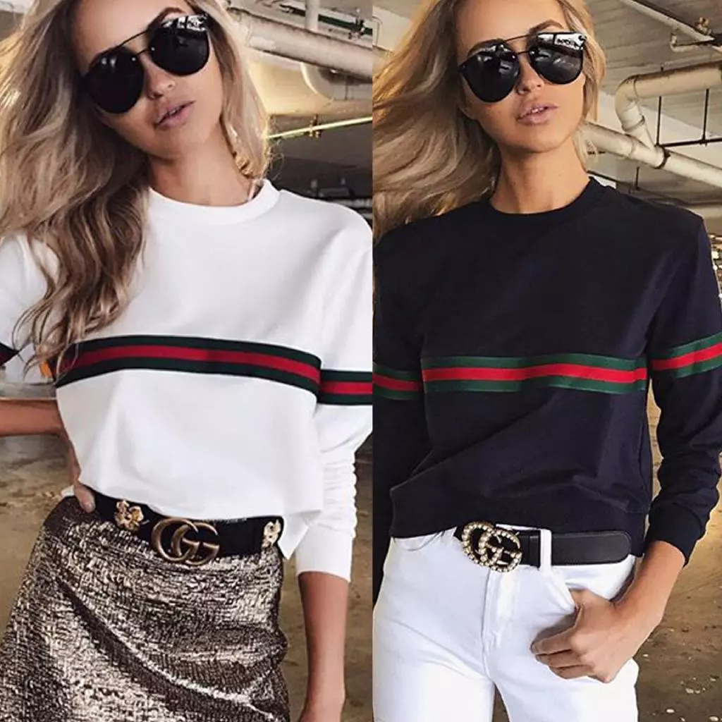 Blusa Feminina De Outono Solta Bloqueio De Pescoço o De Manga Comprida Listrada