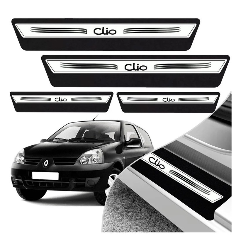 Kit 8 Peças Soleira Adesivo Porta Clio 00 01 02 03 04 2005 2006 2007 2008 2009 2010 2011 2012 2013 2014 2015 2016- Prata Envio Rápido!