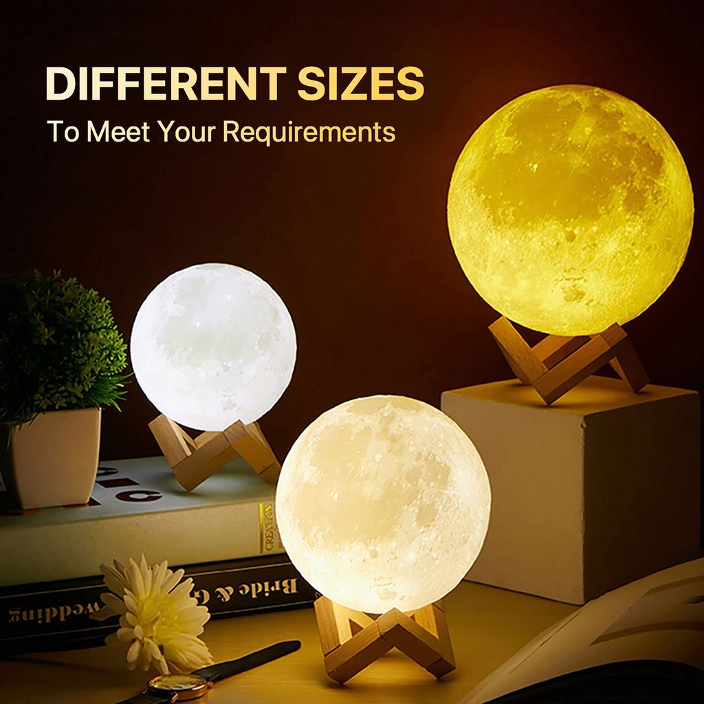Luminária Lua Cheia Led Abajur Decoração Quarto com Base 15cm Amarela /Branco/cor