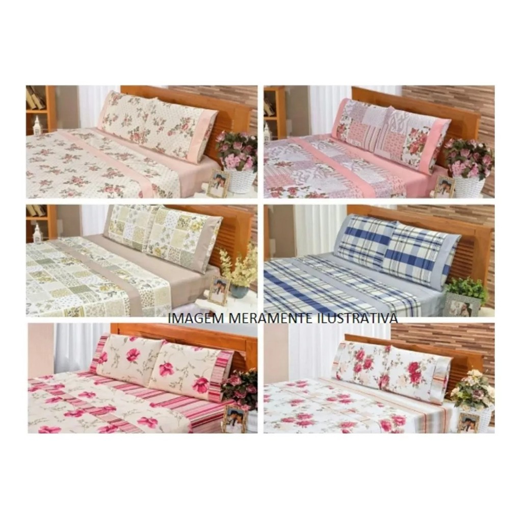 Kit Jogo De Lençol Cama Casal Padrão 4 Peças Estampado Microfibra