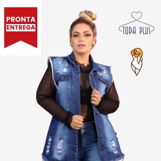 Colete jeans feminino store comprido plus size