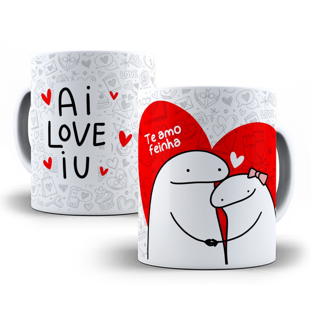 Caneca Namorados Amor Love Flork Casal Meme Cerâmica 325ml