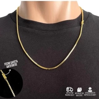 Corrente Veneziana 2mm 60cm 12g Fecho Canhão Cordão Banhado a Ouro 24K em Oferta na Shopee