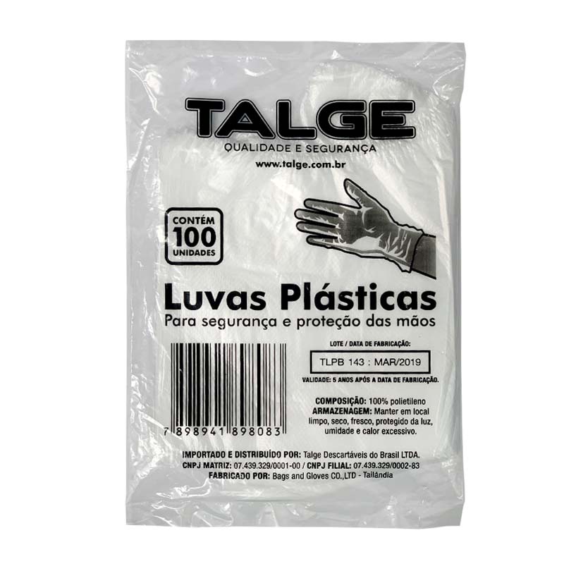 Luva Descartável Plástica Com 1000 Unidades Talge