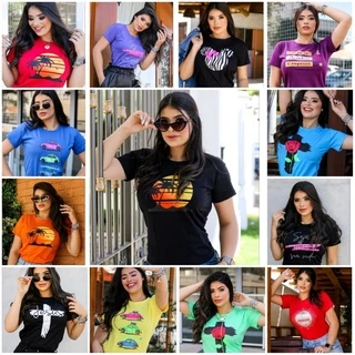 Kit 10 peças Blusas Femininas T-Shirts Baby Look Adulto Roupa Feminina Moda Casual