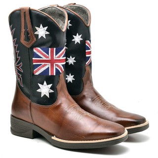 Bota Texana London Masculina Cano Longo Country Rodeio Biico Quadrado Em Couro 2500
