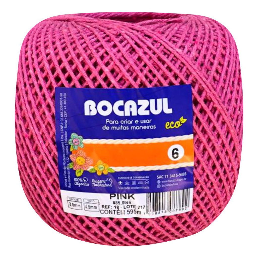 Barbante Para Crochê Pink N 6 Fios Bocazul 100% Algodão