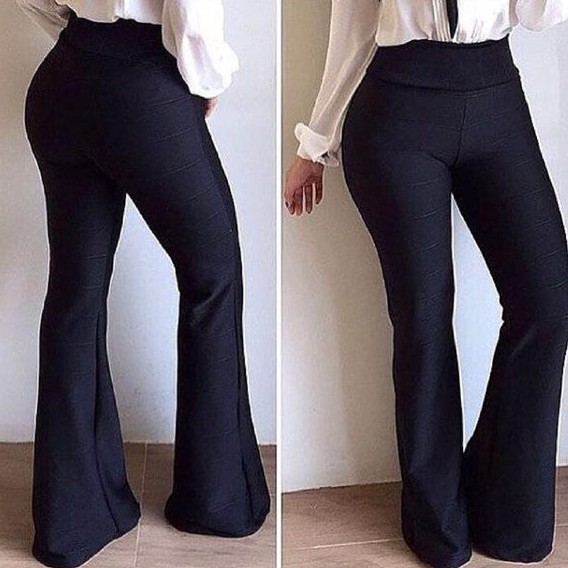 Calça Legging Flare Cós Alto Boca de Sino Elegante Simples