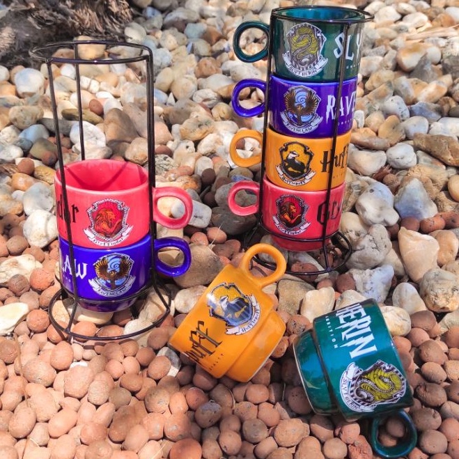 Torre empilhável kit 4 canecas xícaras porcelana com suporte Harry Potter