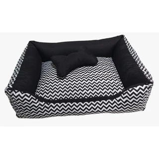Caminha de Cachorro ou Gato Cama Pet Caminha Grande 70x60 Chevron Preto + Ossinho
