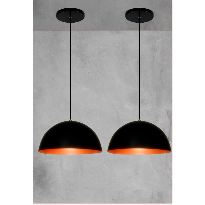 Kit 2 lustre pendentes meia lua 40cm Preto C/ Cobre RRJV