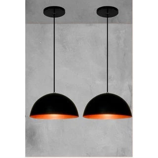 Kit 2 lustre pendentes meia lua 40cm Preto C/ Cobre RRJV