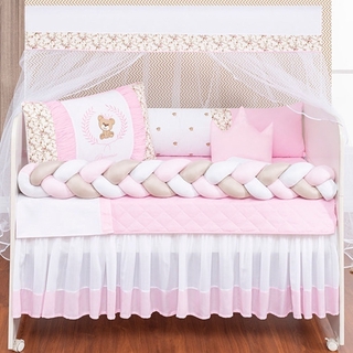 Kit Berço Trançado Ursa Menina Rosa E Azul 12 Peças Com Saia