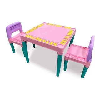 Mesa Infantil Colorida Com 2 Cadeira Tritec Menina Rosa