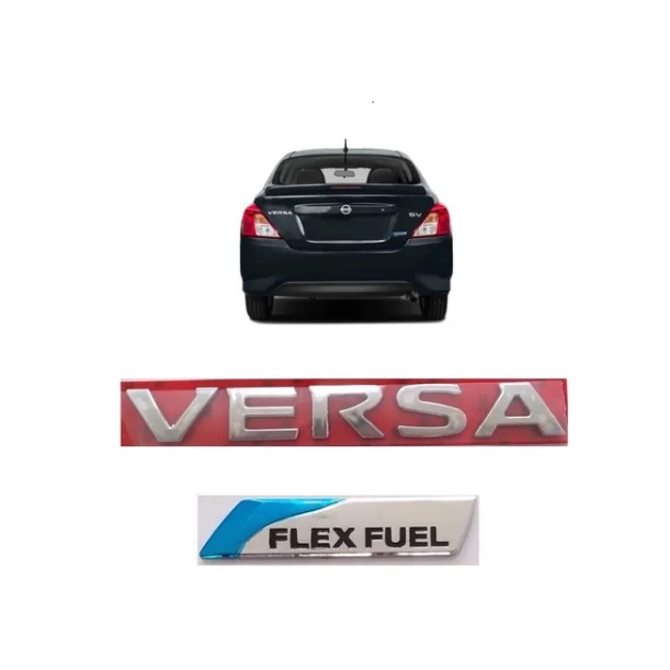 Emblema Letreiro Versa Flex Fuel Nissan Tampa Mala Kit 2pçs