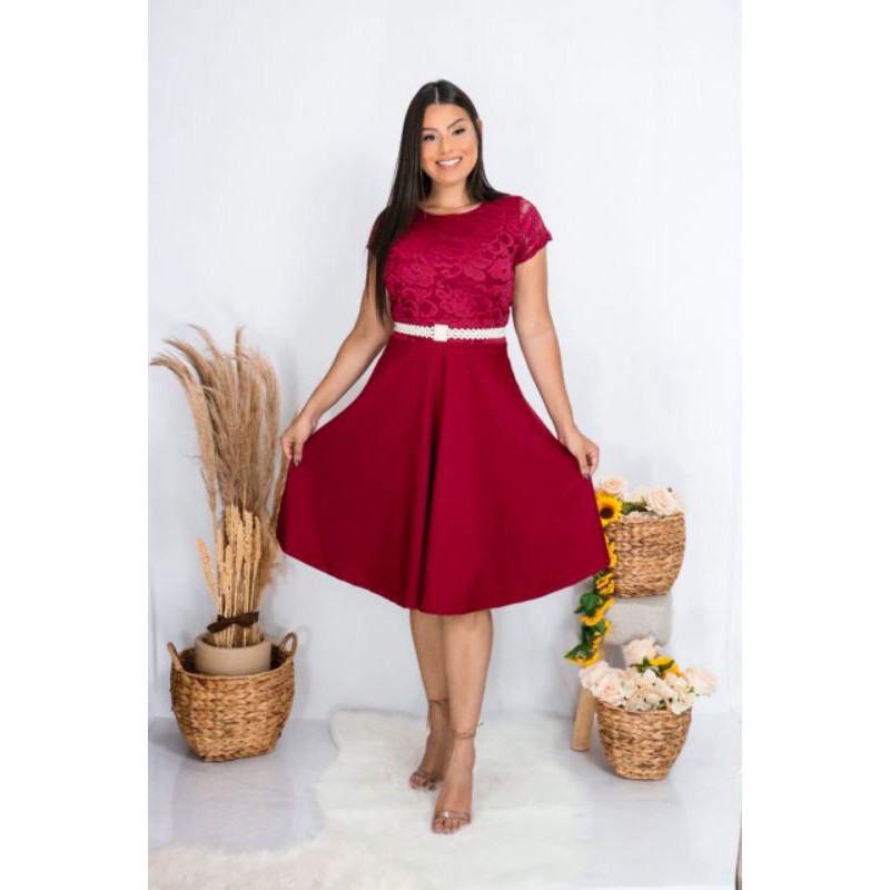 Vestido de renda vermelho curto best sale para casamento