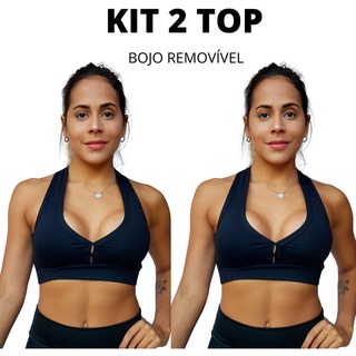 Kit 2 Top Academia Fitness Ginastica Cropped Suplex Com Bojo Removível