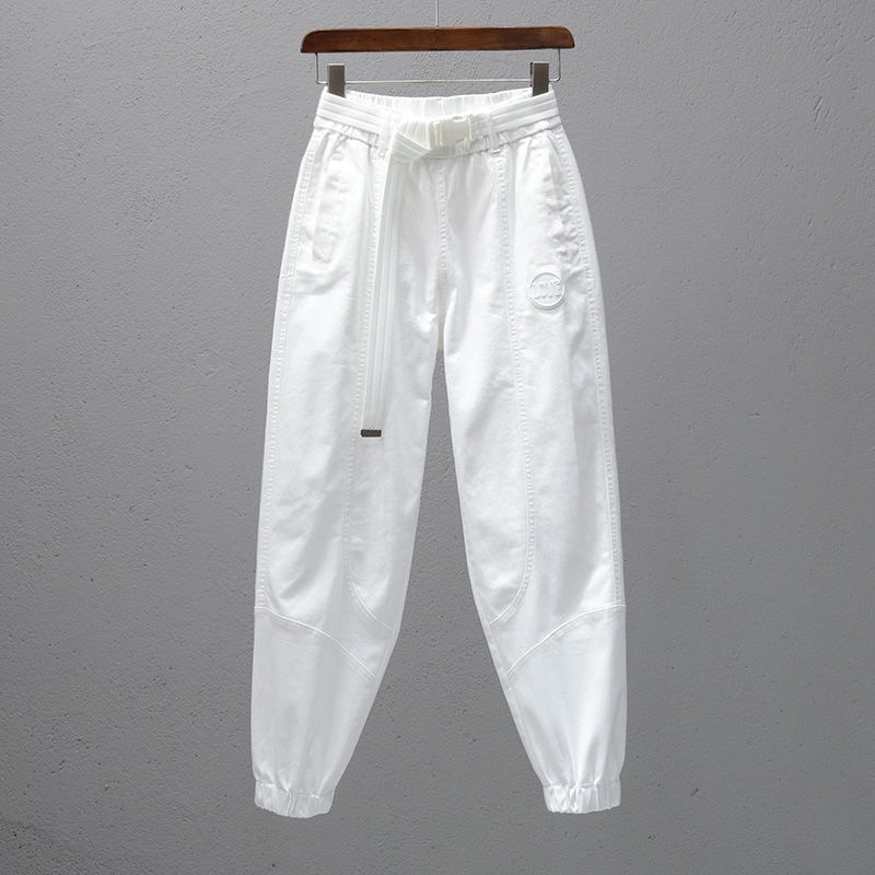 Calça Branca Das Mulheres Cintura Elástica Soltas Casual Primavera/Verão Nova Banda Pés Mostrar Fina Rabanete Harem Pants