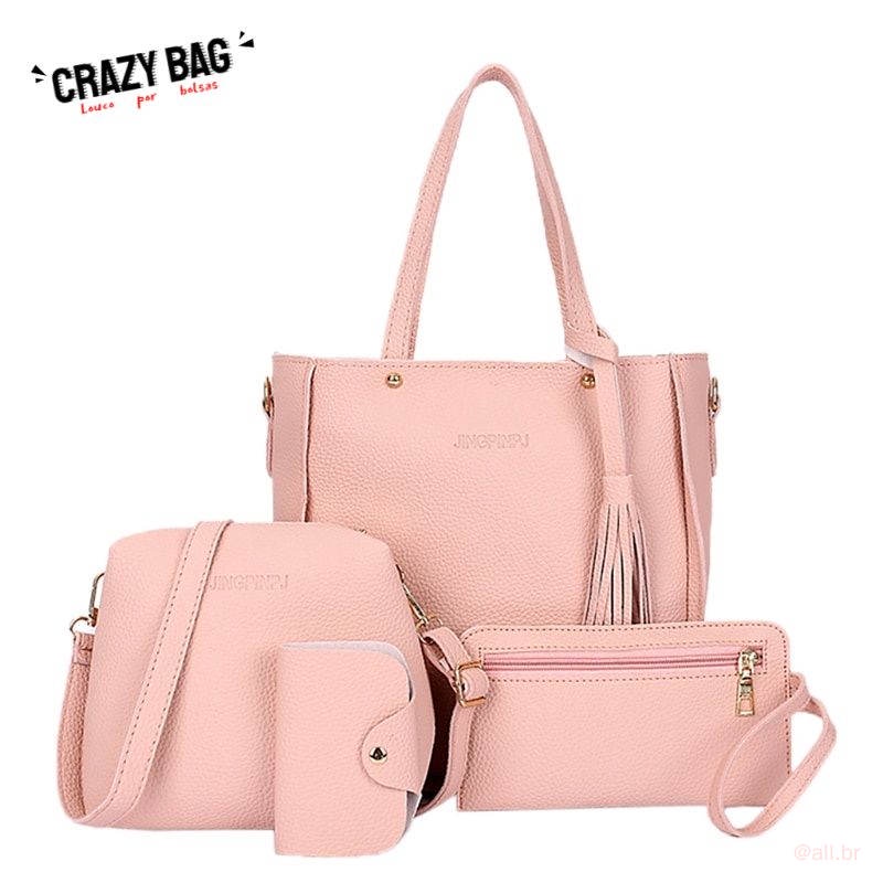 【 Crazy Bag 】 Women Saco De Ombro Com Conjunto 4pcs Mão