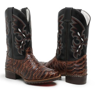 Bota Country Texana Couro Legitimo Cano Longo Bico Redondo Preta Luxo