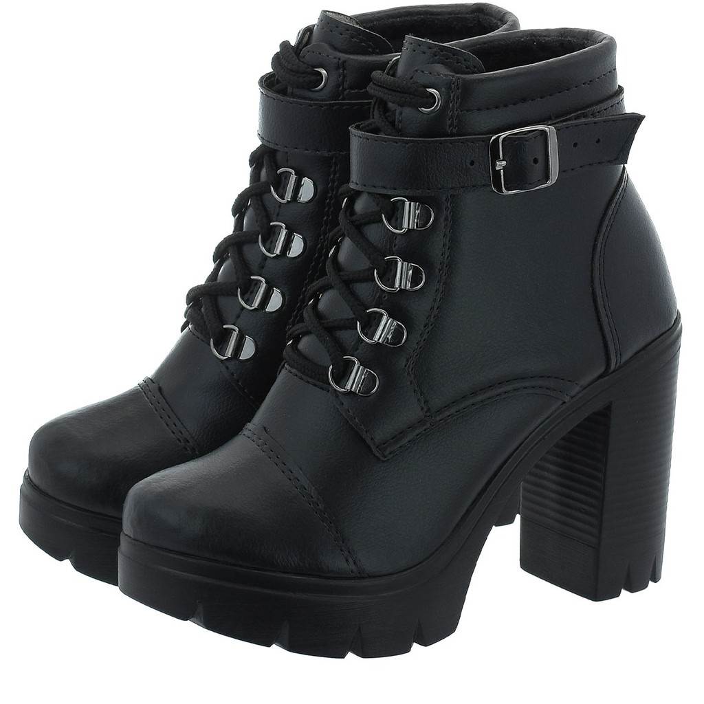Coturno Feminino Bota Plataforma Detalhe em Fivela
