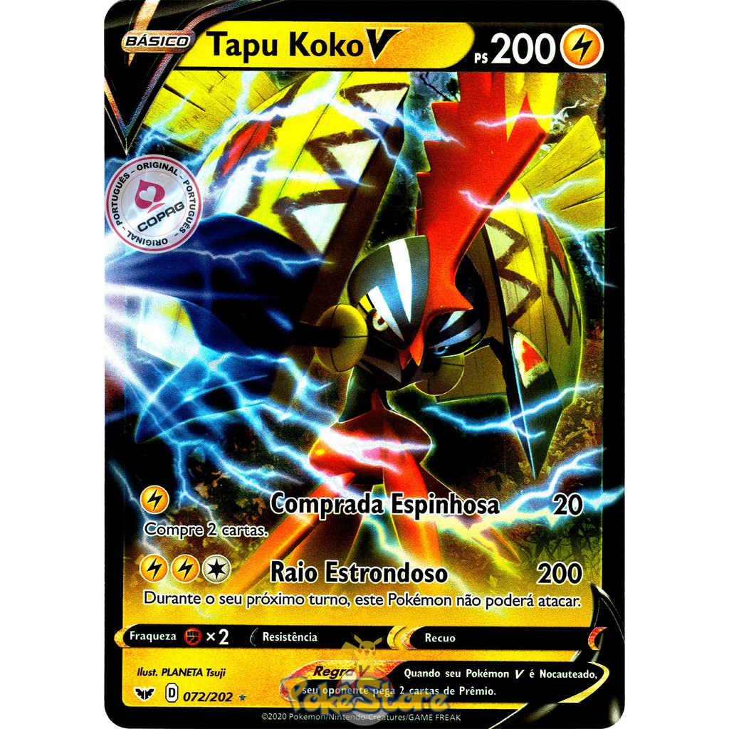 Carta Pokemon Tapu Koko V Português 72/202 Card Original Copag Shopee Brasil