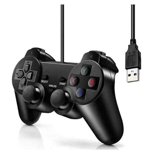 Kit 2 Controle Joystick Analógico Vibratório Com Fio USB Entrada P2 Video  Game Pc Computador Notebook Mac Raspberry