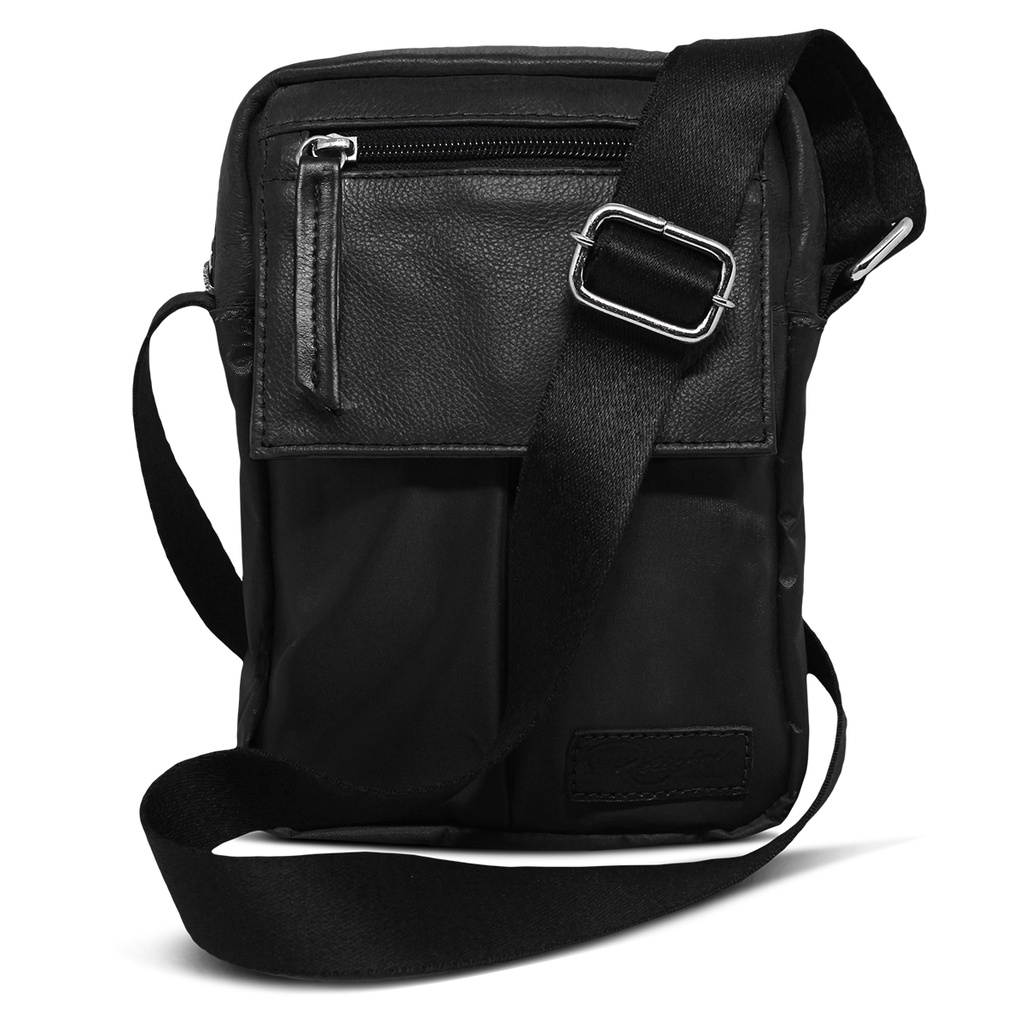 Shoulder Bag Relicário de Couro e Nylon Modelo Nick - Preto | Produto Nacional / Couro Legítimo