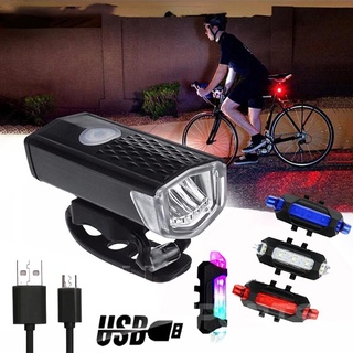 Kit Para Ciclismo Lanterna Farol Bike+Sinalizador Traseiro Bicicleta USB Recarregável 4 Modos