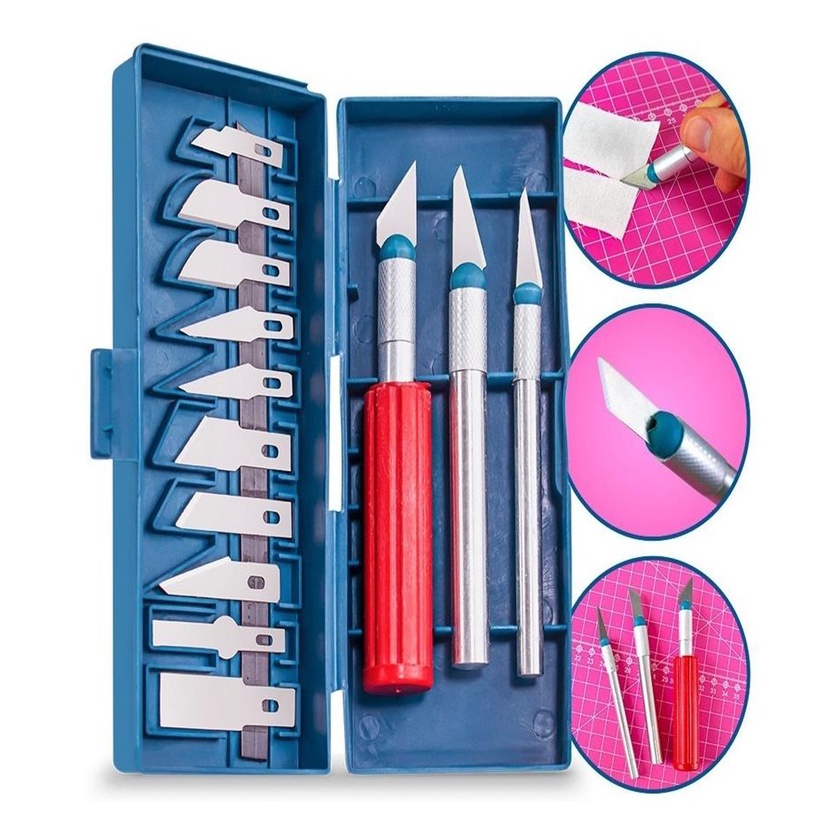 Kit Estilete de Precisao Com 13 Laminas Artesanato Cartonagem | Shopee ...