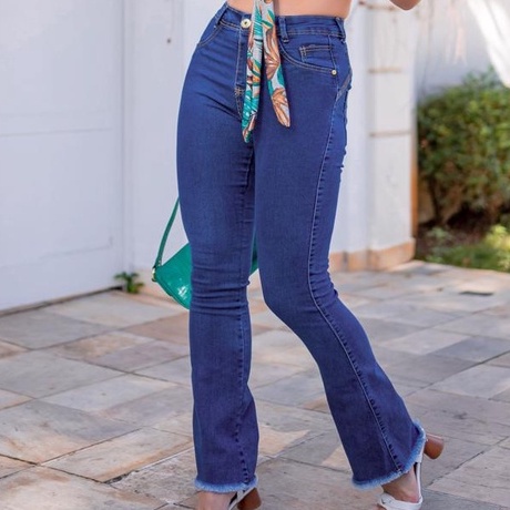 Calça flare cintura hot sale alta jeans escuro