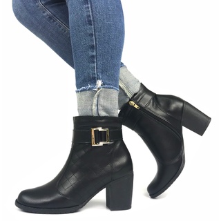 Bota GiGiL Feminina Cano Curto Salto Grosso Sapato Macio Conforto