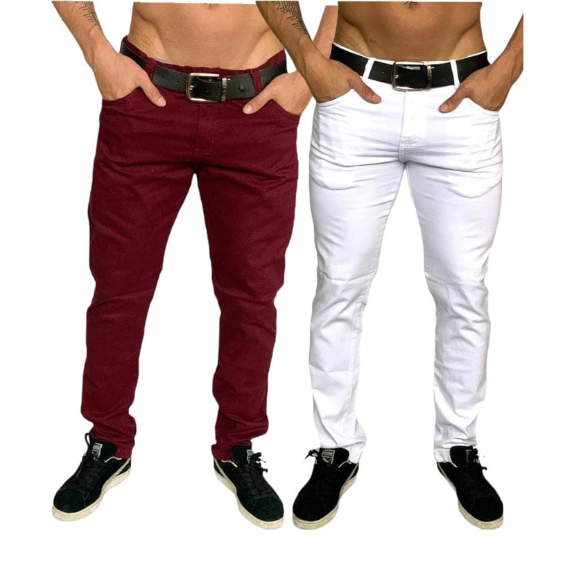 Kit 2 Calça Jeans Sarja Masculina Skinny Lycra Colorida + Pronta ...