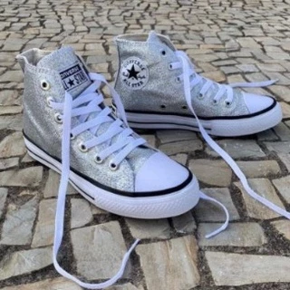 Tênis All Star Glitter Cano Alto Botinha 34 Ao 39 Prata Super Promoção !! Oferta