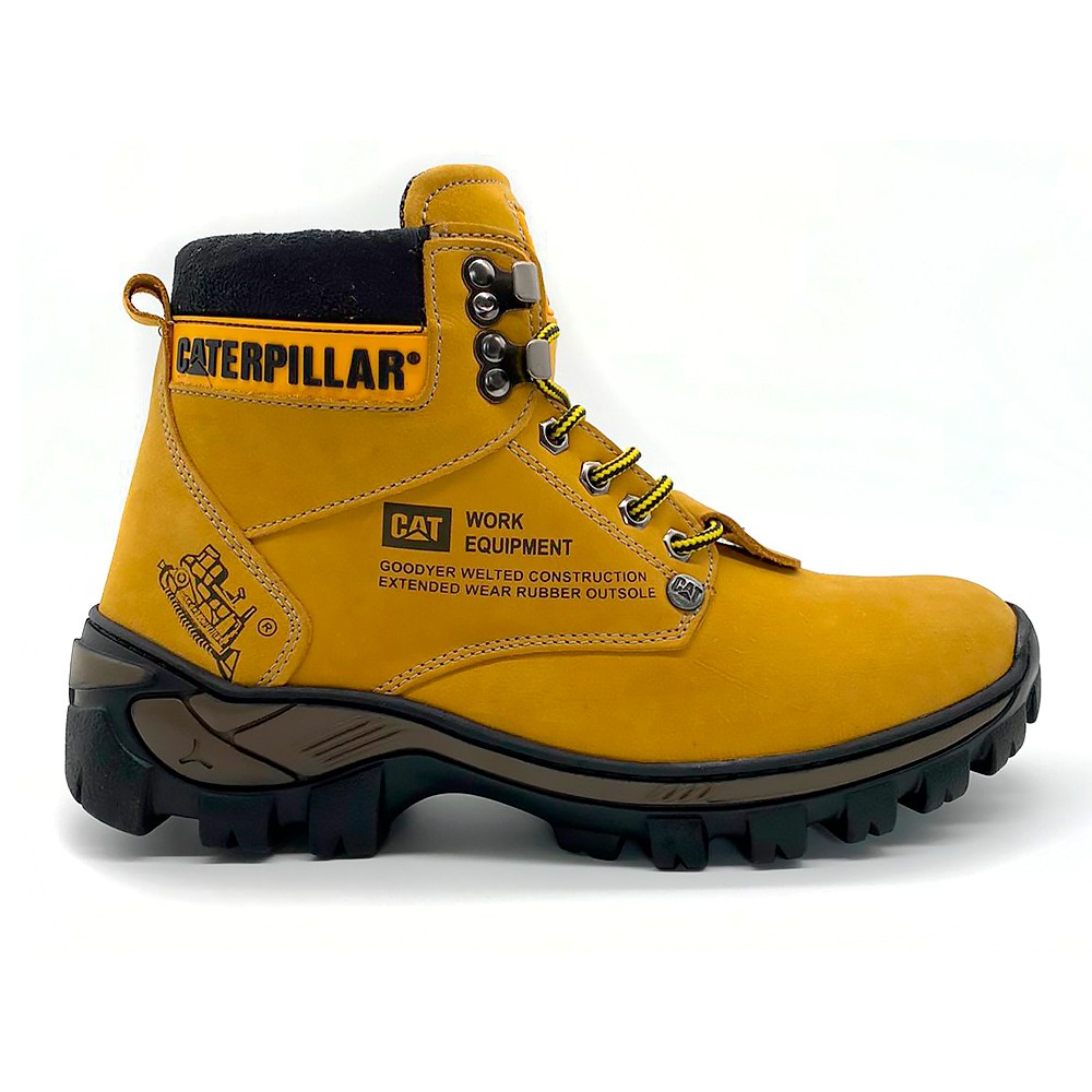 Bota Masculina Em Couro Caterpillar Reforçada E Impermeável