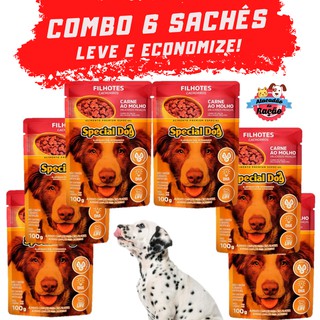 Combo 6 Ração Úmida Special Dog Filhotes Cachorros Sachê Sabor Carne ao Molho 100g