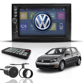 Kit Central Multimídia Mp5 2 Din Bt Espelha Dvd Câm Vw Golf