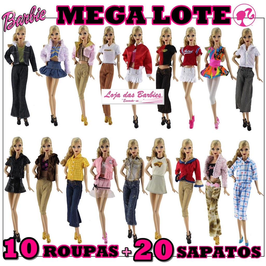 Kit Atacado 5 Casual Roupas + 5 Sapatos P/ Boneca Barbie