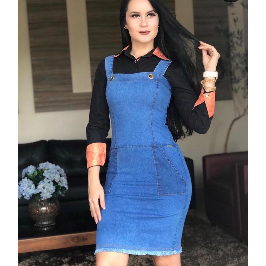 Vestido jeans hot sale estilo jardineira