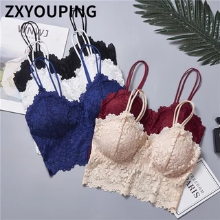 Topo Em V Push Up Sling Bra Sem Fio Para Mulheres Jacquard Lingerie Bordada Costura Tamanho M-XL Plus