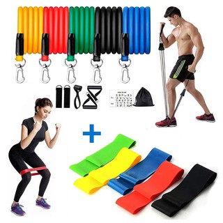 Kit Elástico 11 Peças + Mini Band 5 Níveis Faixa Elástica Fitnes Malhar Malhar Em Casa Exercícios Tubing Top