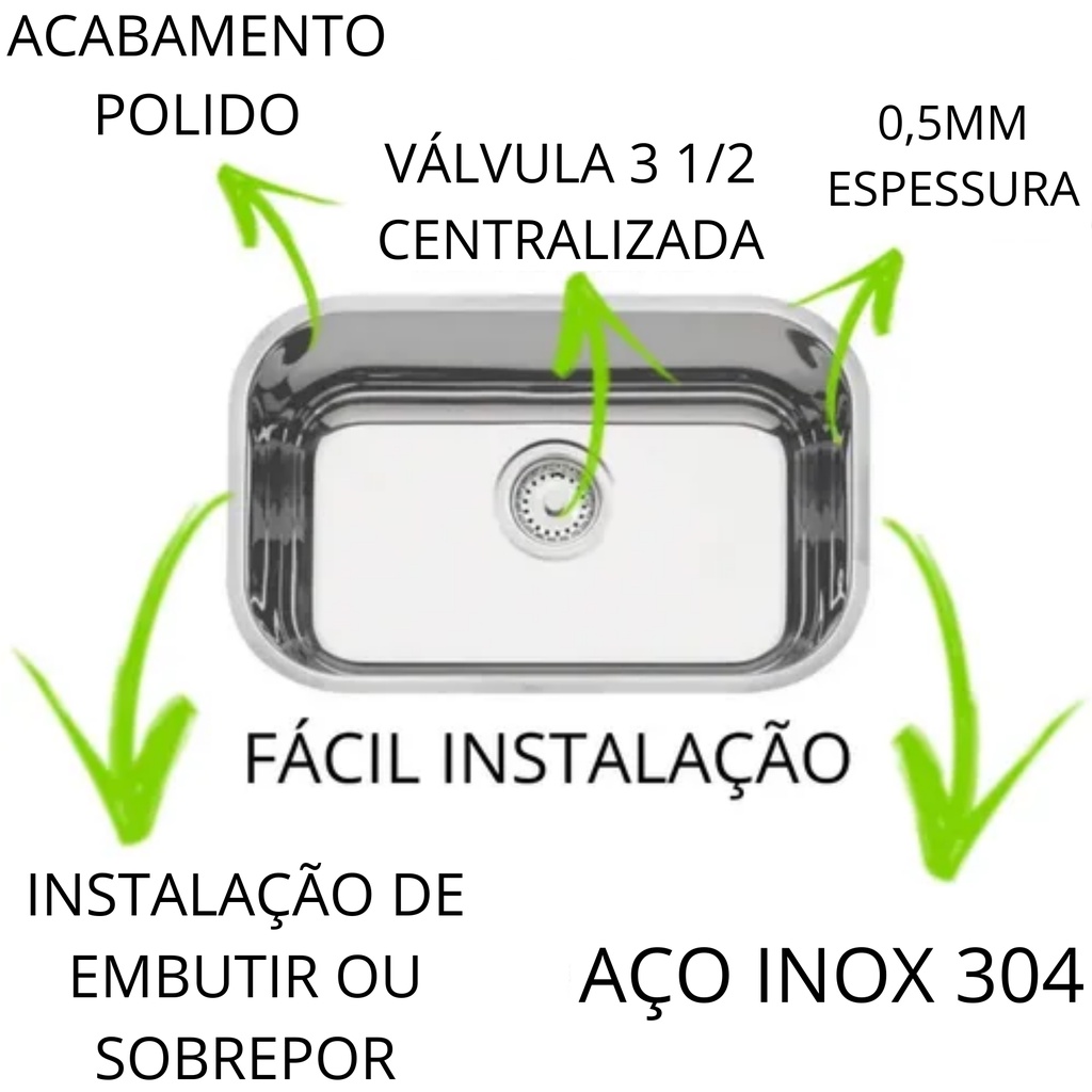 Cuba Inox Cozinha 46x30x17 Cm N°1 Retangular Aço Inox AISI 430 ou 304 ...