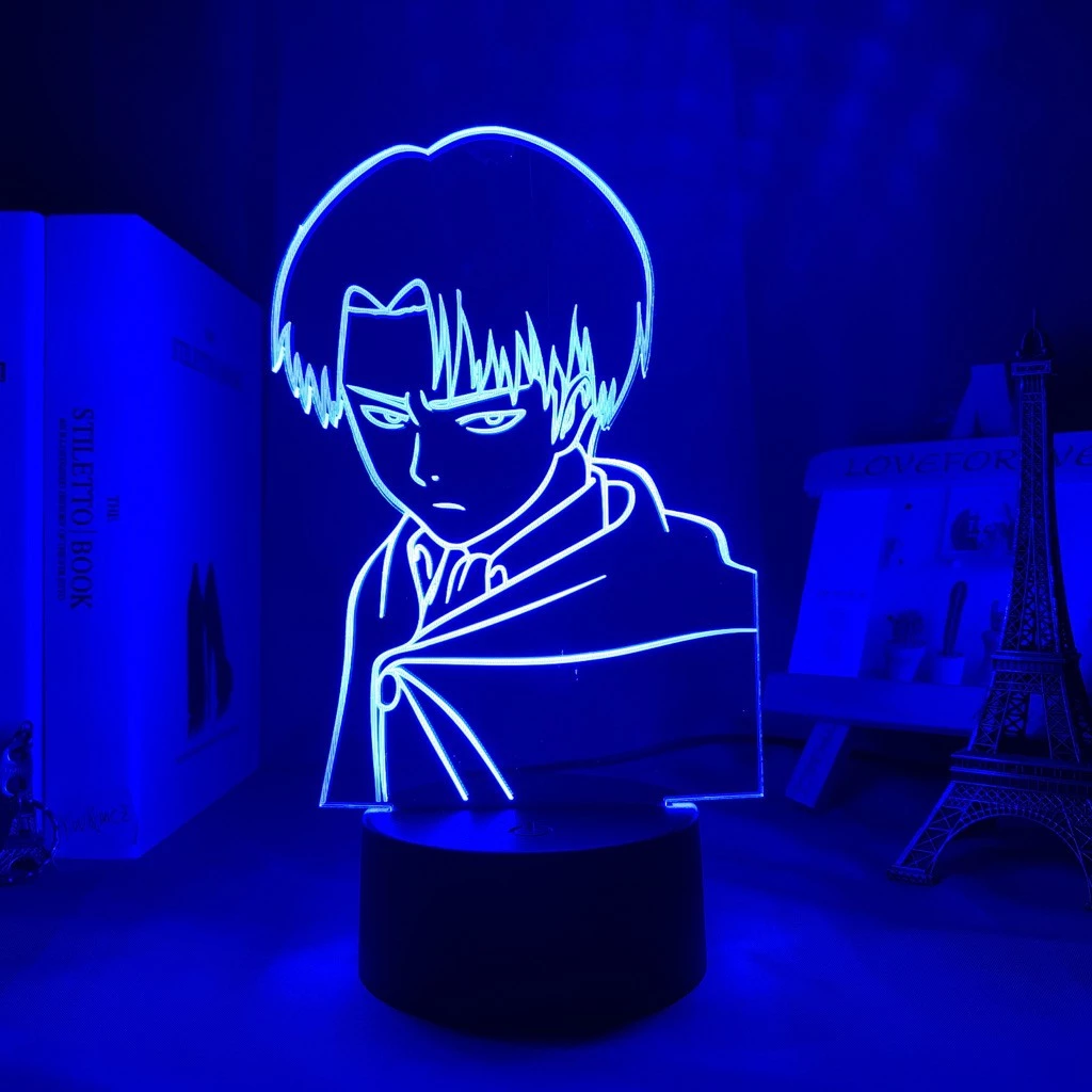 Anime Attack on Titan Levi Ackerman Figure Lâmpada Led Noturna Jagermeister 16 Cores Sensor De Toque USB