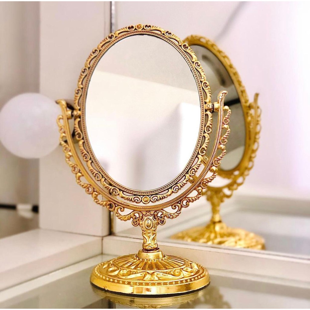 Espelho de Mesa Dourado Oval com Duas Lentes - Material em plástico ...