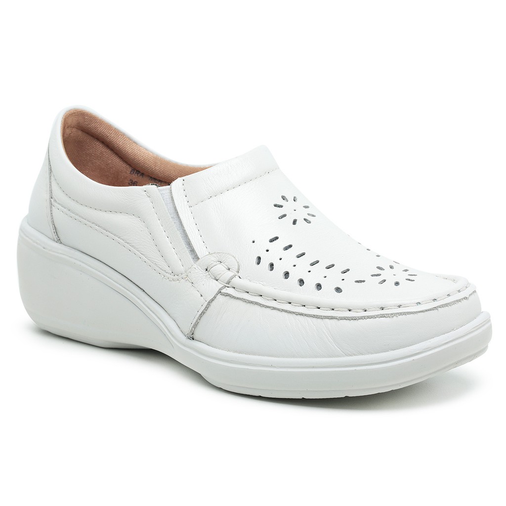 Sapato Feminino Branco De Couro Legitimo Anti-stress Confortável