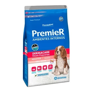 Ração Premier Ambientes Internos Dermacare para Cães Adultos de Pequeno Porte Sabor Salmão - 12Kg
