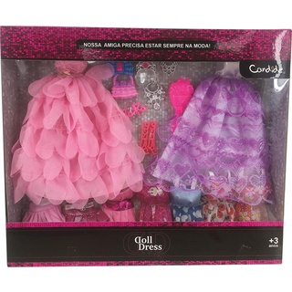 Vestido Para Boneca - Doll Dress Com 9 Vestidos