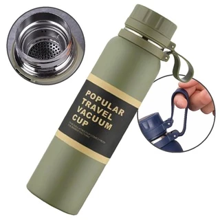 Garrafa Térmica De Camping Aço Inox Compacta 800 ML Squeeze Com Tampa Em Rosca