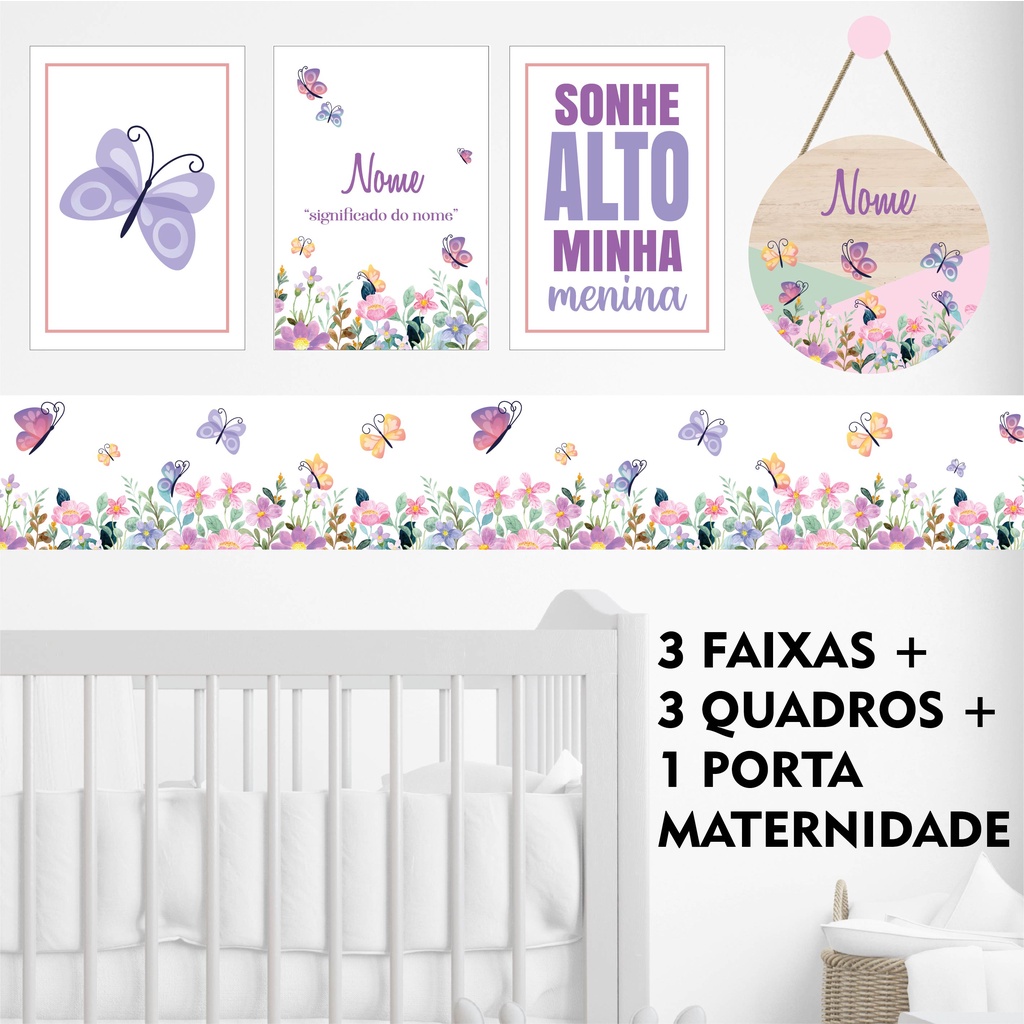 Lustre floral borboleta infantil para quarto de bebê menina ou