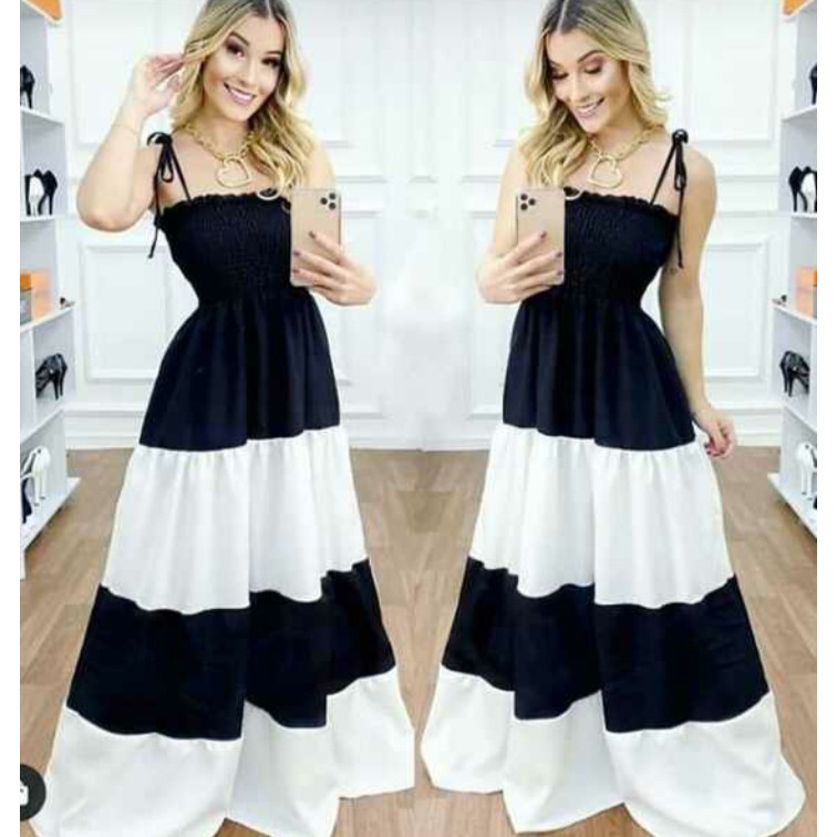 Vestido longo sale branco e preto